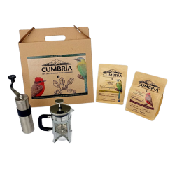 Kit 2 cafes prensa plateada y molino